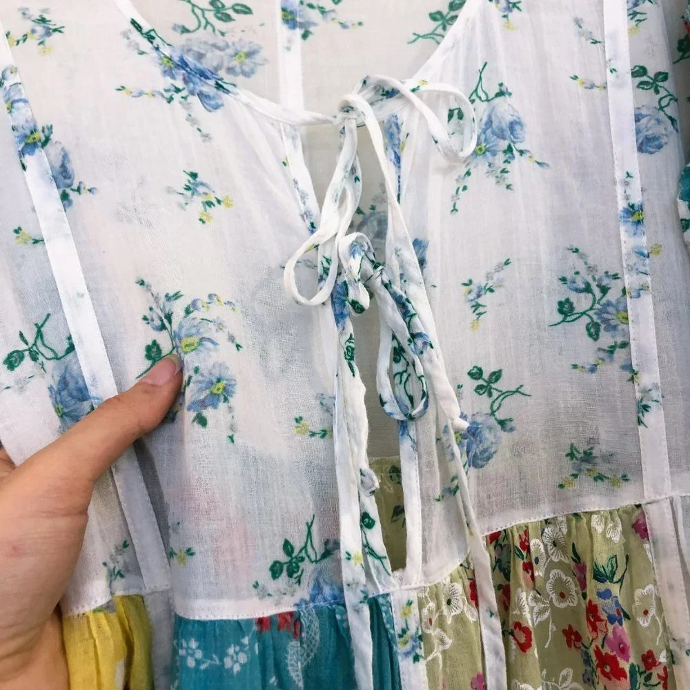 LoveShackFancy Bex Patchwork Floral Bohemian Cottage Core Cotton Maxi Dress M - Picture 6 of 9